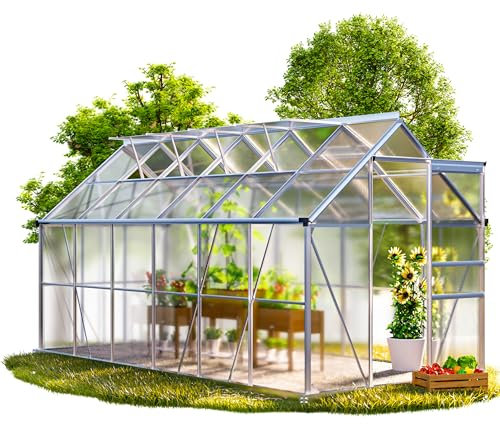 GARDEBRUK® Gewächshaus Aluminium 7,2m² mit Fundament 380x190cm inkl. 4 Dachfenster Tomatenhaus Treibhaus Anzuchthaus Garten Frühbeet Aufzucht 11,8m³