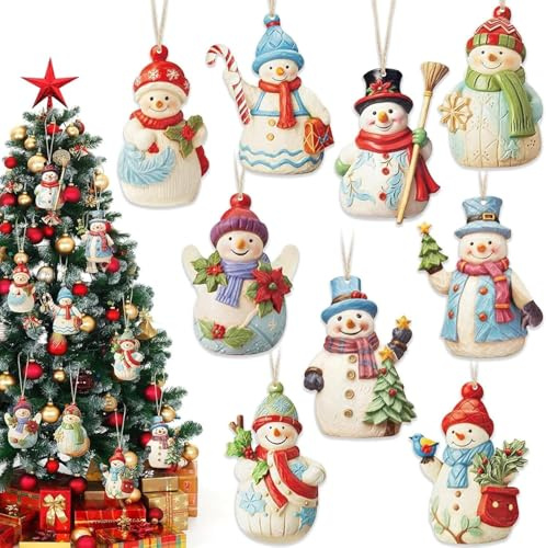 27PCS Christmas Snowman Ornaments 2D Wooden for Tree Hanging Decorations