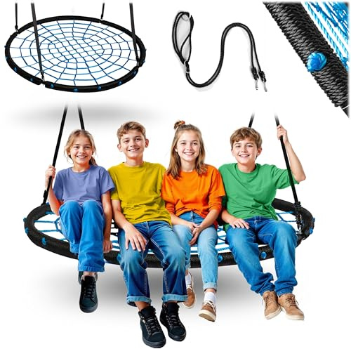 Neo-Sport Nestschaukel Outdoor 120 cm - Hängeschaukel mit Gestell - Maximale Belastung 150 kg - Wasserfest - Rund - Schwarz Blau