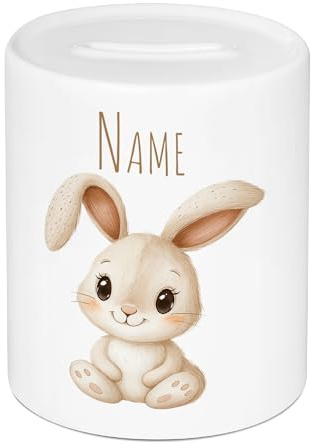 GRAZDesign Personalisierte Spardose Hase mit Namen - Geschenk zur Taufe, Weihnachten, Geburtstag Boho-Tier-Design