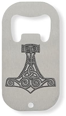 Mjolnir - Abridor de botellas de acero inoxidable con símbolo nórdico de martillo de Thor, color plateado