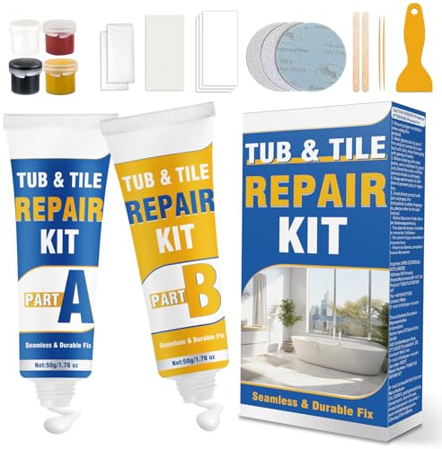 Shower Tray Repair Kit, Tile Enamel Tub & Bath Repair Kit (50g+50g) | for Porcelain & Ceramic Sinks – Waterproof Repair for Cracks, Chips & Dents – Adjustable Color