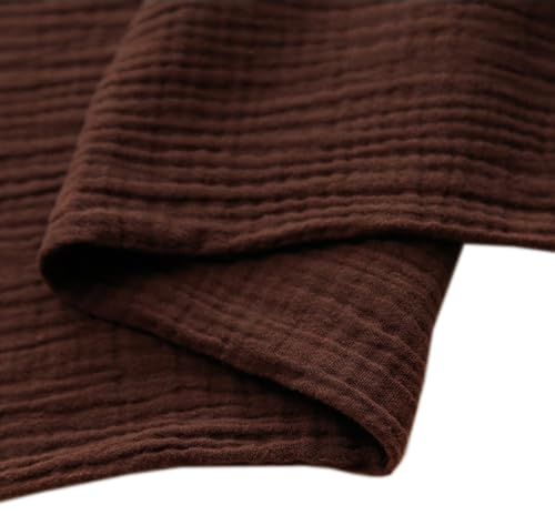 100cm x 135cm Musselin Stoff zum Nähen, Musselinstoff Meterware,Musselin Baumwollstoff Meterware Stoff Double Gauze Stoff Baumwolle Dekostoff Nähstoff für Patchwork Sewing Kostüm Dekorieren,Braun