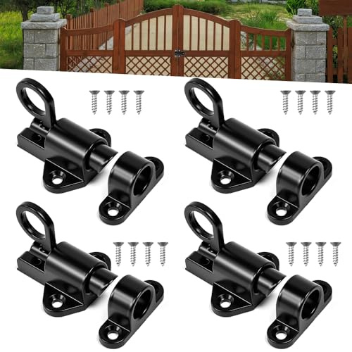 4 Pcs pestillo automatico Resorte Aluminio Nergo, Cierre Puerta Pequenos | bloquea puerta de cobertizo, Puerta Valla, sin cerradura y de rápido desbloqueo, recubrimiento negro, con 16 Tornillos