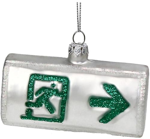 HD Collection Christbaumschmuck Glas 9cm - Notausgangsschild Aufhängen - Weihnachtsbaum Anhänger für Weihnachten - Christbaumanhänger & Weihnachtsbaumschmuck - Weiß Grün