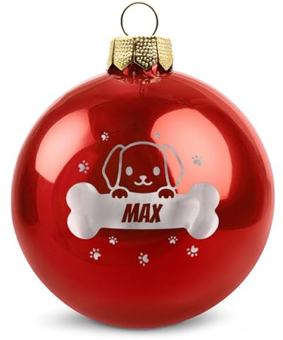 GRAVURZEILE Weihnachtskugel mit Gravur - Haustier - Personalisiert mit Namen - Geschenk zu Weihnachten - Festliche Christbaumkugel als Weihnachtsdeko - Farbe: Rot Glänzend - Größe: 8 cm