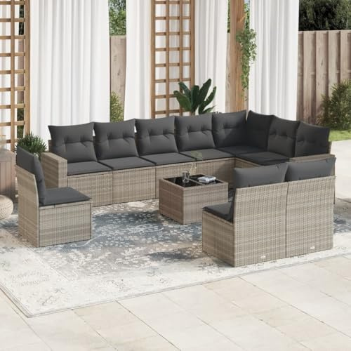 Owoxanthellate 11-TLG. Poly-Rattan Eckbank 62x62x69 cm mit Stauraum, Garten-Sofagarnitur für Balkon Terrasse