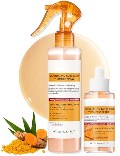 Pure Skin Peel Shot - Kojic Acid Turmeric Peeling Set - Peel Shot Kojic Acid Turmeric Spray & Kojisäure Gesichtspeeling Serum mit Kurkuma - Körperpeeling,Sanfte Keratin-Aufweichung,Reinigung der Haut