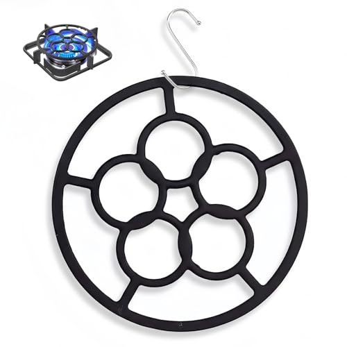 Cast Iron Trivet with 1 Hook, Cast Iron Wok Support Ring Stovetop Stand, Trivet for Gas Hob, Universal for 4/5 Claw Stove, Non Slip Trivets for Kitchen Worktops for Cast Iron Pot, Moka Pot, Pan
