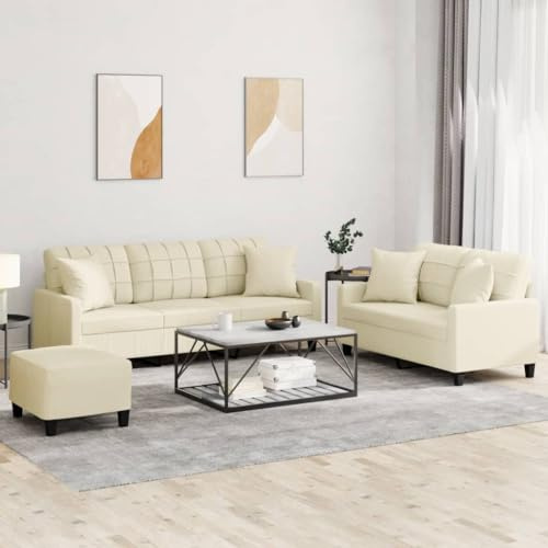 HFXHIJXQ 3-TLG. Sofagarnitur Creme Kunstleder Ecksofa Schlafsofa 138 cm Breit Modern Robust für Wohnzimmer Küche Balkon Schlafzimmer