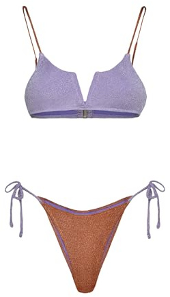 F**K Bikini Donna Top Fisso con Ferretto e Slip Regolabile Lilla SW1112-LC