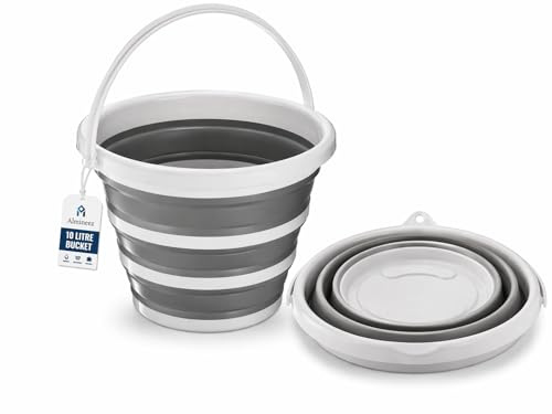 Collapsible Bucket 10L, Foldable Silicone Bucket with Sturdy Handle, Portable Water Bucket for Camping, Fishing, Travel & Home Cleaning, Space-Saving Multi-Purpose Bin