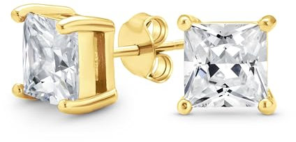 Quadratische Zirkonia Solitaire Ohrringe Im Brillantschliff Prinzessin CZ Stecker Für Damen Und Herren Vergoldetes Sterlingsilber 6MM