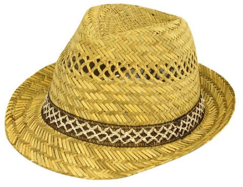 Top Brand Men's Straw Trilby Hat with a Patterned Band. (59cm)