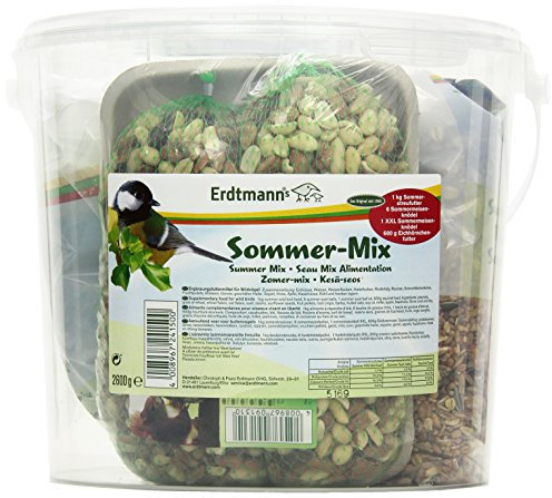 Erdtmanns Sommer-Mix Vogelfutter im Eimer 2,6 kg – Sommerstreufutter mit Früchten, Getreideflocken & einer Nussmischung – Leicht verdauliches Wildvogelfutter – Futter für Garten & Balkon