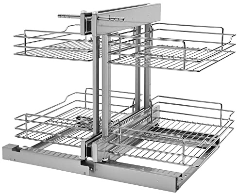 Rev-A-Shelf Chrome Two-Tier Wire Bottom Optimizer w/Soft-Close for 15 Blind Corner Cabinet Openings, Storage Organizer with 4 Shelves, 5PSP-15SC-CR