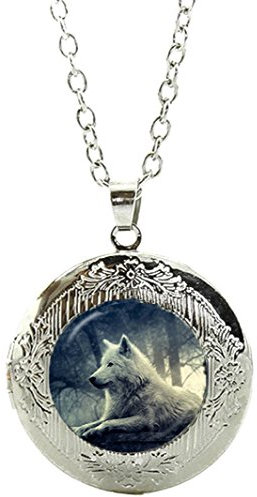 Merchandise for Fans Wolf Amulett zum Öffnen - Halskette mit Anhänger aus Glas und Kette/Silberschmuck/Indianerschmuck - 01