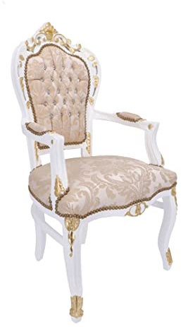 Way Home Store - Sessel 100% BAROCK französischer Stil Louis XVI - weiß lackiertes Holz mit goldenen Intarsien, Damaststoff und Edelsteinen - Abmessungen 68 x 68 x 108 cm
