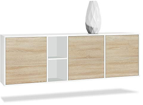 Vladon Kommode Cuba, Made in Germany, Weiß matt/Eiche sägerau - Modernes Sideboard für Ihr Wohnbereich - (BxHxT) 182x53x35 cm