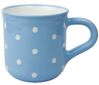 UNGARNIKAT - Keramik Frühstückstasse 500 ml – Hellblau mit handbemalten weißen Punkten – Landhausstil – Handgemachter Kaffeebecher - Jumbotasse – Spülmaschinenfest & Mikrowellengeeignet – XXL Tasse