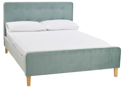 LPD Home Pierre Double Bed – Aqua Velvet Upholstered | Soft Button-Detail Headboard | Elegant Wooden Legs | Stylish & Comfortable Bedroom Furniture