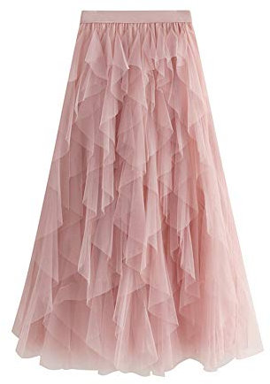Geagodelia Tüllrock Damen Elegant Weiche Lange Sommerrock Maxirock Vintage Tütü Rüschen Tüll Rock One Size 36/38/40 F-46572 (Pink)