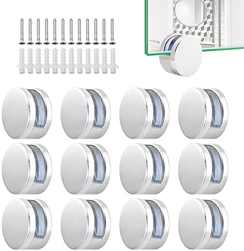 Support Miroir Mural Fixation Clips Salle de Bains,Entretoise d'étagère en Verre en Alliage de Zinc 12 Pièces