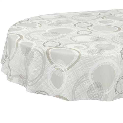 ANRO Tischdecke Wachstuch abwaschbar Wachstuchtischdecke Wachstischdecke Kreise Geometrie Weiß Silber Oval 200x140cm