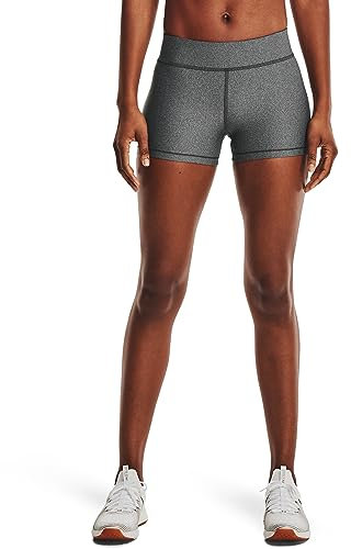Under Armour Damen HG Armour Mid Rise Shorty atmungsaktive Sport Shorts schnelltrocknende Sporthose mit Kompression, Charcoal Light Heather/Black, S EU