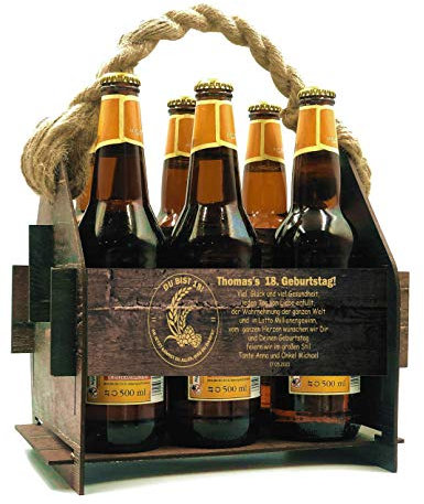 Generisch Bierträger Holz Bierkiste Flaschenträger Flaschenhalter Tragekorb Personalisierte Geschenke Geburtstag Männergeschenke Flaschenkiste Flaschenkorb 6 Flaschen 23x22x22,5 cm Gravur (Muster 9)