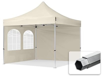 TOOLPORT Faltzelt Faltpavillon Professional 3x3 m mit 2 Seitenteilen - ALU Pavillon Partyzelt in creme