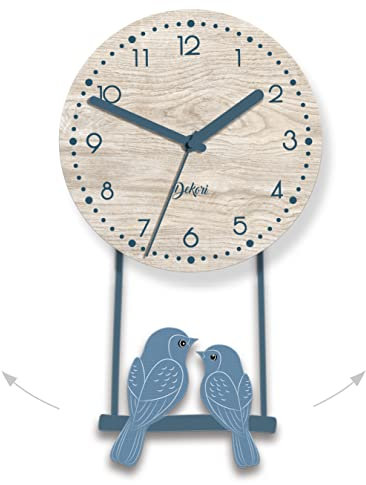 DEKORI - Orologio a Pendolo con Uccellini. Preciso E Silenzioso. Arreda e Rallegra ogni Ambiente della Casa, Made In Italy.