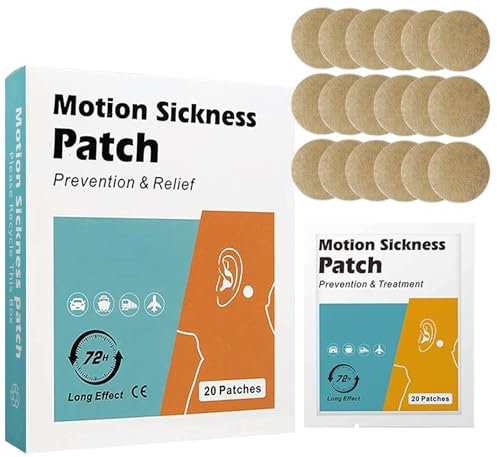20 Count Motion Sickness Patch for Car and Boat Rides, Cruise and Airplane Trips - Relieves Nausea, Dizziness & Vomiting from Seasickness, Fast Acting and No Side Effects