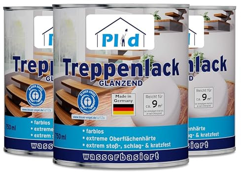PLID® Treppen - Klarlack - glänzend - zum Versiegeln von Kork- Parkett & Holzfußböden, Holztreppen sowie Möbeln im Innenbereich stoß - schlagfest strapazierfähig - Made in Germany 2,25l