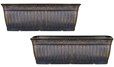 SG Traders 2 x Plastic Floral Fluted Garden Trough Long Window Box Planter Flower Box Plastic Vegetable Planters Pot Herb Planter for Windowsill Patio Garden Home Decor Flower Bed 79cm