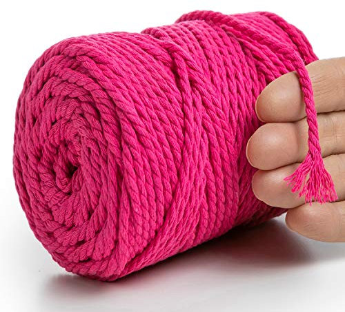 MeriWoolArt® Makramee Garn 4mm 75m Rosa, Baumwollgarn Kordel, Dicke Macrame Cord für Makramee Wandbehang, Blumenampel, Vorhang und Mehr DIY Deco (Neon Rosa, 4mm x 75m)