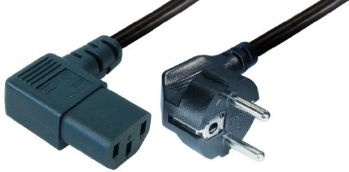 2m Kaltgerätekabel Netzkabel Stromkabel Schutzkontakt Stecker 90° Gewinkelt auf C13 Buchse 90° Gewinkelt Rechts PC Computer Monitor Beamer Drucker - Schwarz