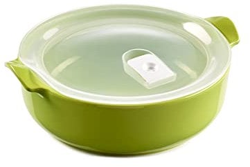 ESPRIT DE CUISINE - Plat À Four Rond En Céramique - Avec Couvercle Hermétique - Poignées ergonomiques - Émail Résistant Aux Rayures - Made In France - 1,9L - 25x21,9x8,3cm Extérieur - Citron Vert