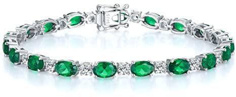 GEMLANTO Armband Damen 925 Sterling Silber Edelstein Smaragd Tennis Armband Frauen Mai Geburtsstein Schmuck Geschenk für Valentinstag Verlobung Geburtstags Muttertags Weihnachten