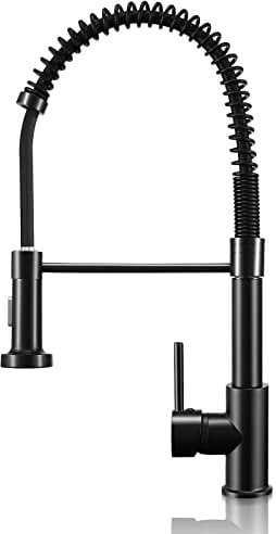 Pakuyi Kitchen Sink Taps Single Handle Single Lever High Arc Spring Faucet 360° Swivel Spring Kitchen Mixer Tap with Pull Out Sprayer with 2 Modes Spray, Black