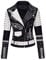 Giolshon Damen Kunstleder Jacke Nieten Floral Moto Biker Kurzer Revers Mantel 0376 Schwarz XL