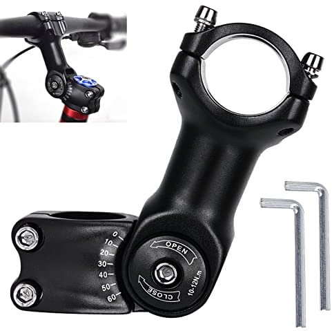 Bike Stem 31.8 mm, 0-60 Degree Adjustable 110mm Aluminium Alloy Bicycle Stem Fork Extension, Handlebar Extender Bike Stem Riser, for MTB Mountain Bike, Road Bike, BMX, City Bike with Hex Key
