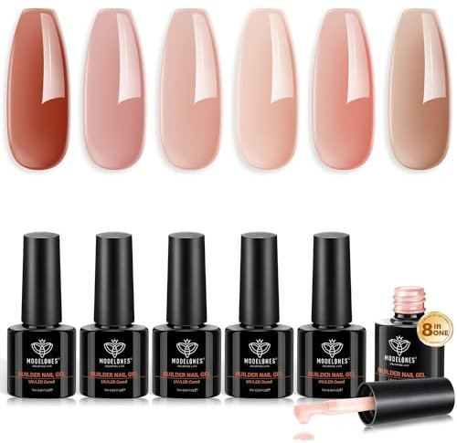 Modelones Builder Gel 6 Colors, 8-in-1 Nail Gel Set for Nails, Hard Gel Strengthener Extension Base Gel in a Bottle