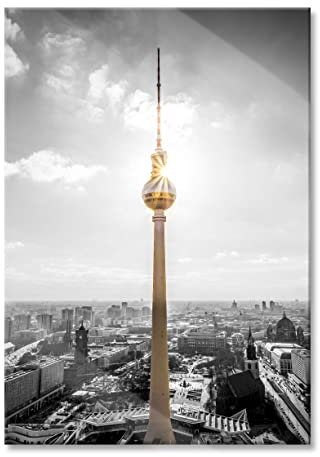 Pixxprint Glasbild, Wandbild aus Echtglas, Berliner Fernsehturm, 40x60 cm, inkl. Aufhängung und Abstandshalter