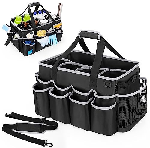 HODRANT Caddie de Limpieza Portátil Extra Grande para el Hogar, Bolsa Organizadora de Limpieza para Productos de Limpieza, Bolsa de Lavado de Autos con Almohadillas, Divisores, Asas, Solo Bolsa