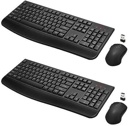 Wireless Keyboard and Mouse Combo, Full-Sized 2.4GHz Comfortable Palm Rest and Optical Wireless Mouse for Windows, Mac OS PC/Desktops/Computer/Laptops(2 Pack)
