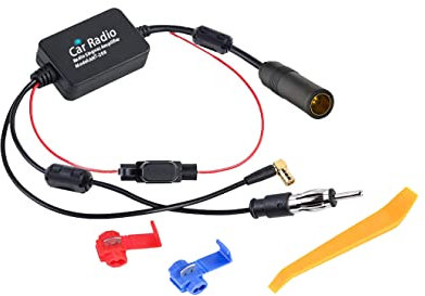 Vecys FM/AM DAB DAB+ Antenna per Auto Amplificatore di Segnale Booster da DIN Femmina a DIN Maschio a SMB Femmina Adattatore ad Angolo Retto 12V Amplificatore Segnale Autoradio