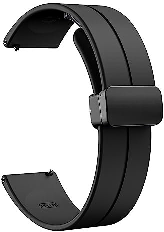 TiMOVO Cinturino Universale 20mm, Cinturini di Ricambio per Smartwatch, Cinturino in Silicone Morbido con Chiusura Magnetica Pieghevole, Banda di Orologio per Quotidiano Lavoro Sport, Nero