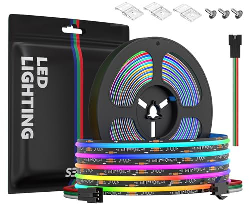 SEZO FCOB RGB WS2811 IC Adressierbarer LED-Streifen COB RGB IC Chasing Hohe Dichte 5M DC24V 630LEDs/M IP30 LED-Band Schwarz PCB für Indoor DIY Dekoration (Nicht inhalt SPI Controller)