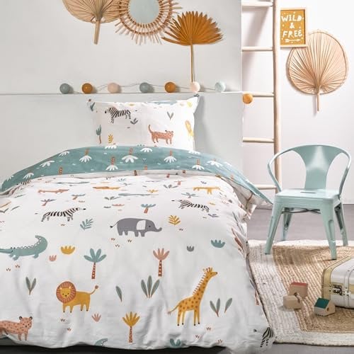 Familando Bettwäsche Set für Jungen und Mädchen 135x200 80x80 cm · Süße Kinderbettwäsche aus 100% Baumwolle · Bettwäsche mit Reißverschluss in verschiedenen Motiven (Safari, 135x200 80x80 cm)